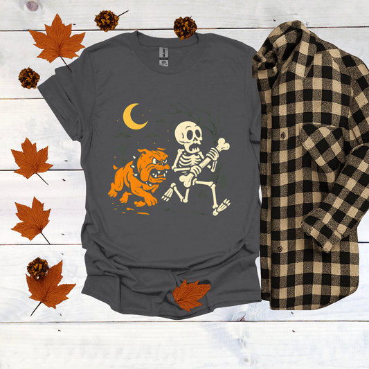 Bulldog Chase Halloween Skeleton T-Shirt