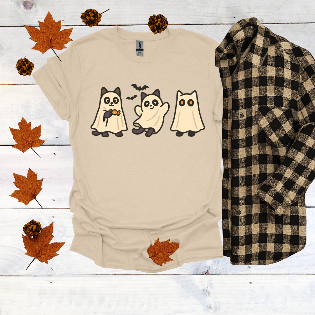 Ghostly Cats in Cream Sheets T-Shirt