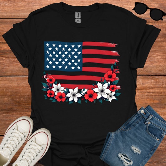 Floral USA Flag T-Shirt
