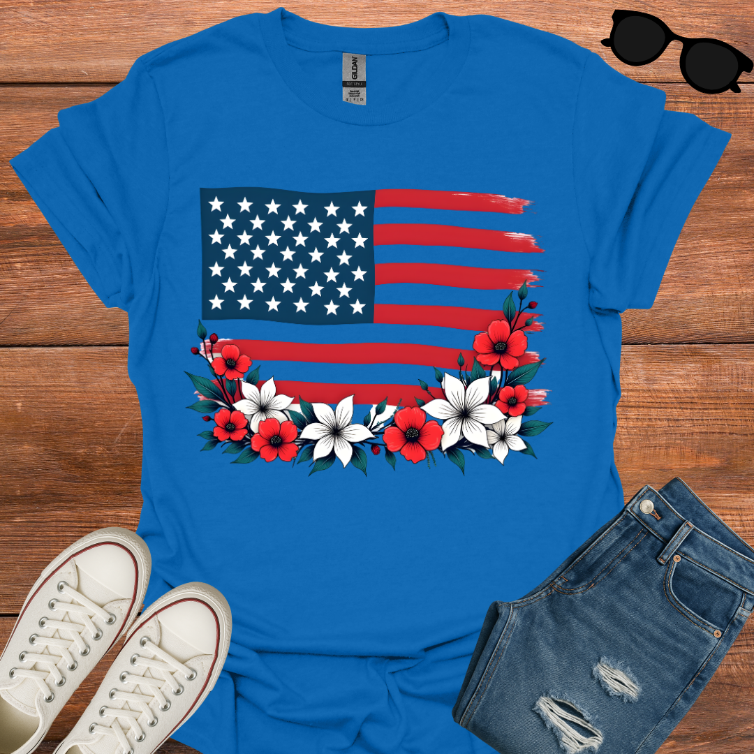 Floral USA Flag T-Shirt