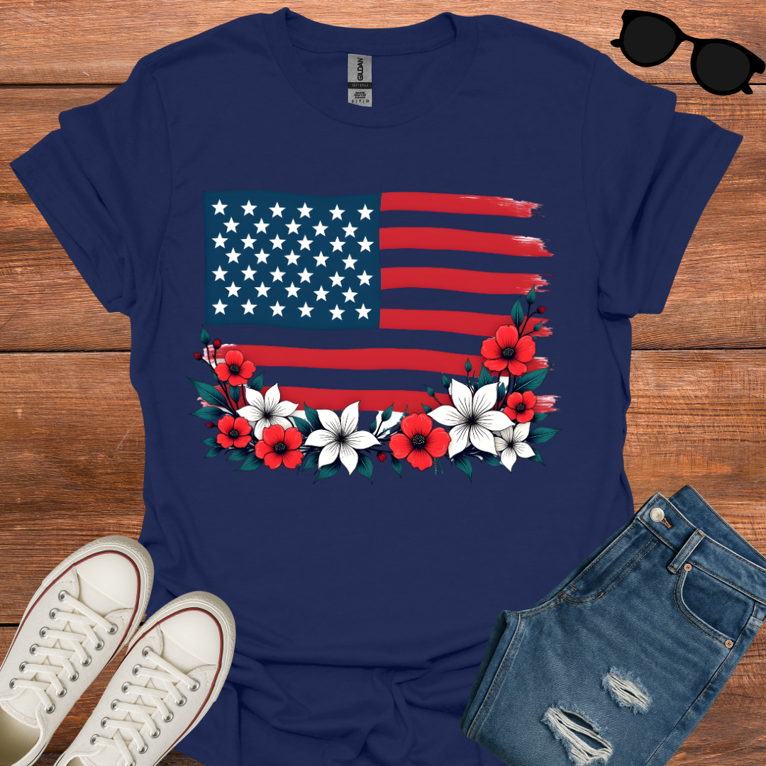 Floral USA Flag T-Shirt