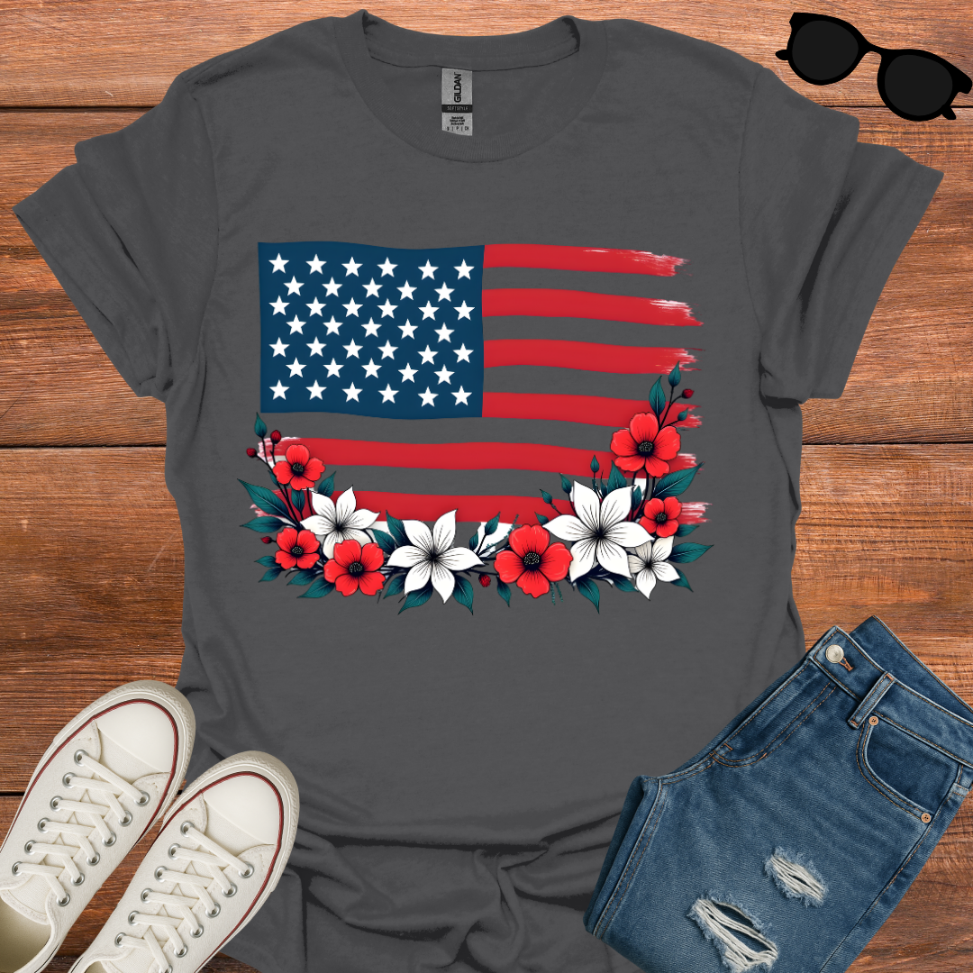 Floral USA Flag T-Shirt